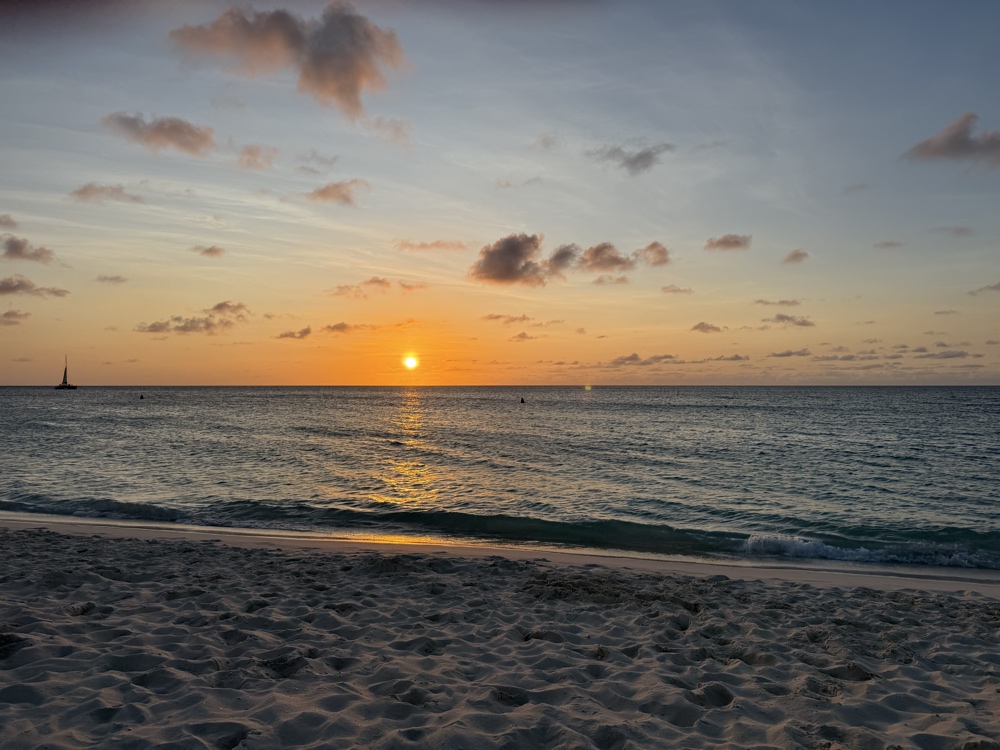 Aruba sunset with sailboat — near Merlot Villas